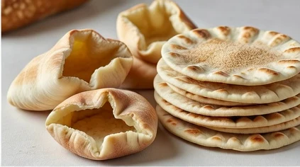 Ilustración editorial de Pan de pita en sartén